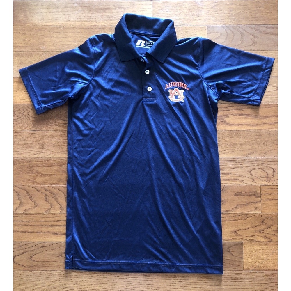 Auburn Tigers Russell Athletic Polo Shirt Size Small Navy Blue Polyester NWOT